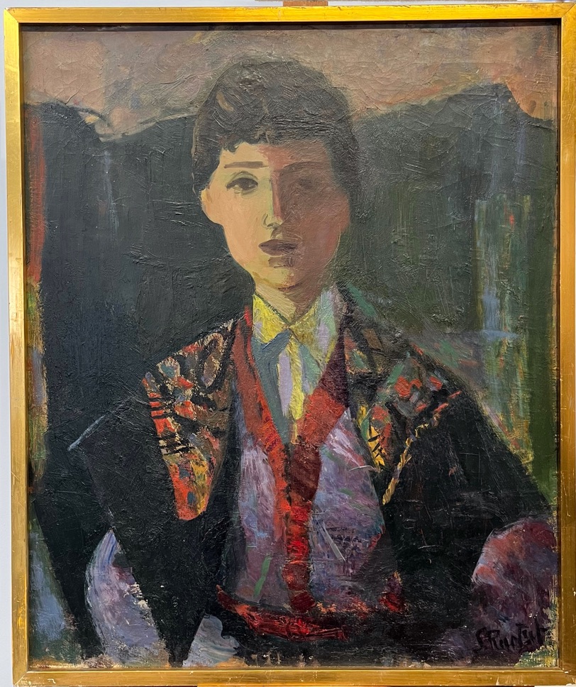 Suzanne RUETSCH, Portrait Jeune Homme Au Châle, XXe