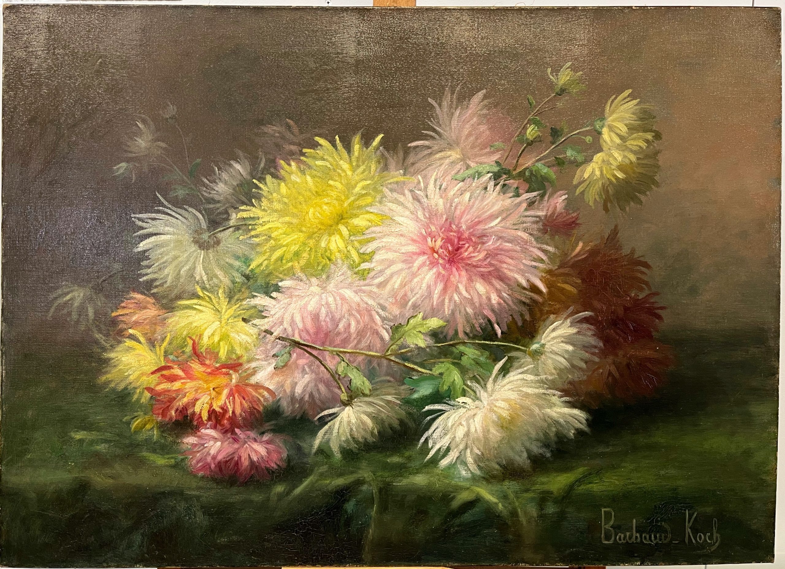 BARBAUD-KOCH, bouquet de dalhias, XXe, huile sur toile, 73 x 54 cm