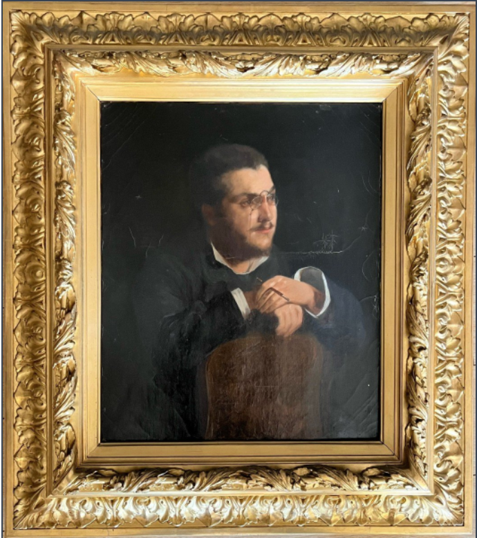 Portrait d'homme fumant, huile sur toile, XIXe, 73x65 cm, encadré