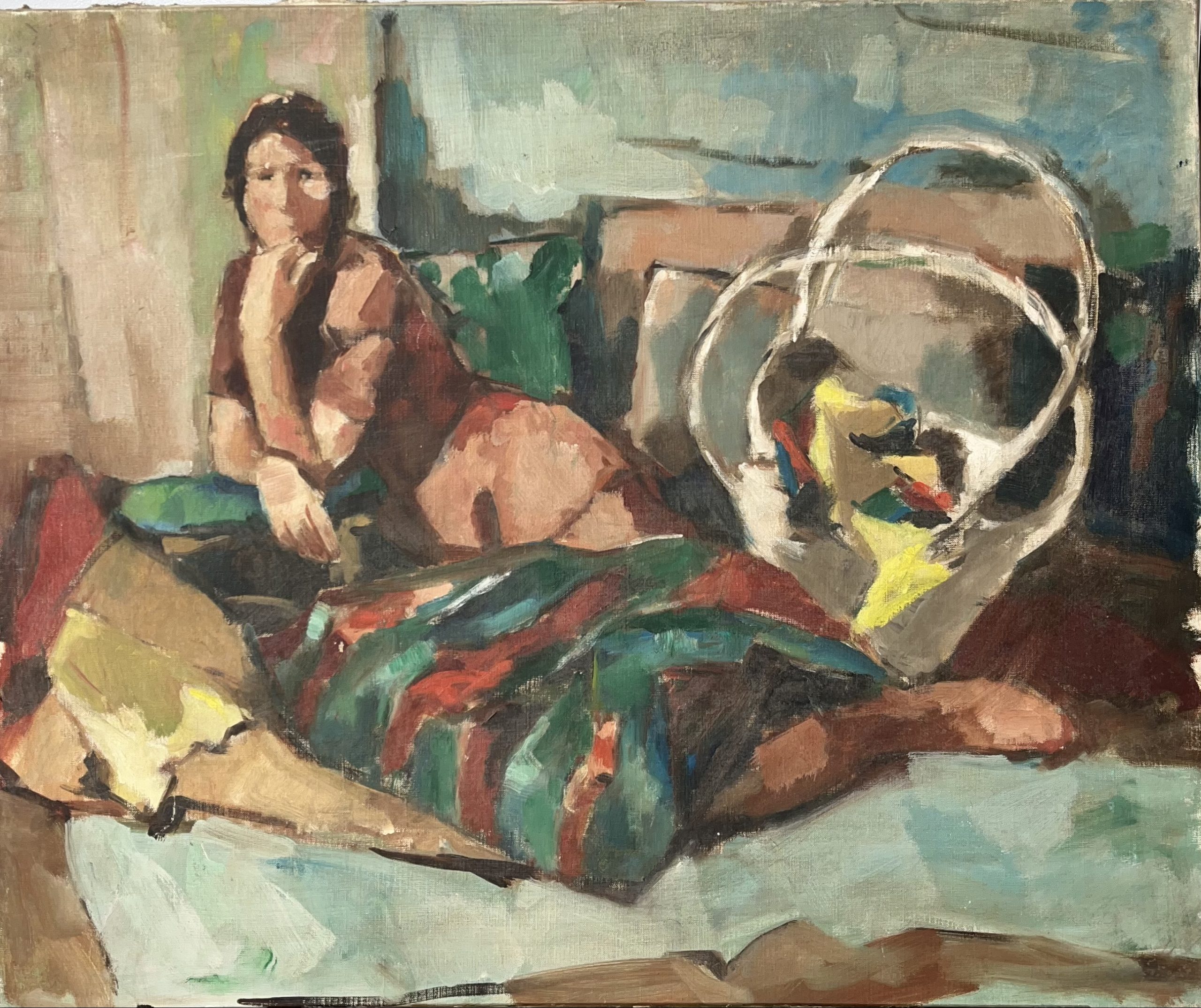 DURING, Femme allongée, XXe, huile sur toile, 65 x 54 cm