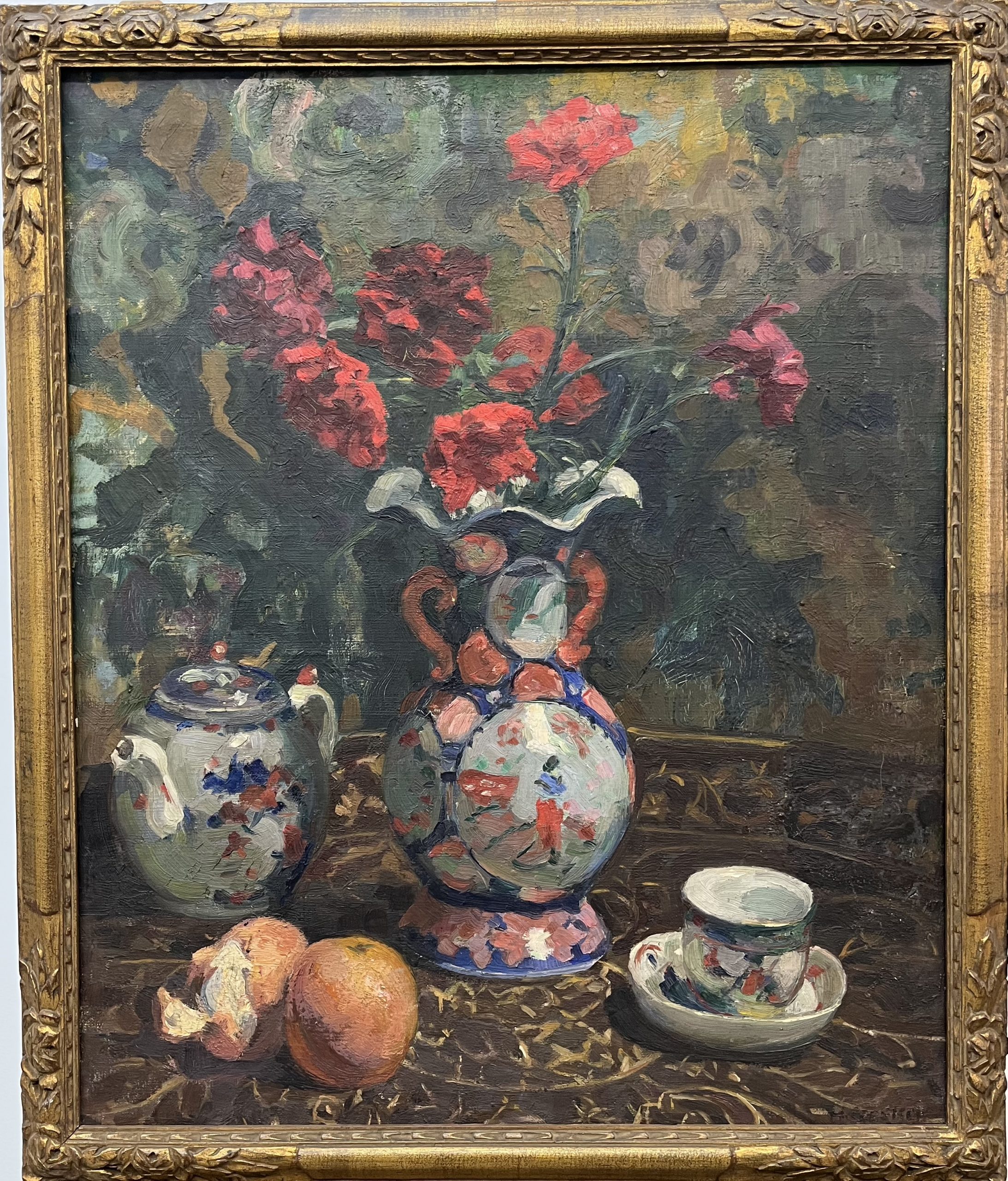 Bouquet sur table, XXe, signé, huile sur toile, 55 x 66 cm