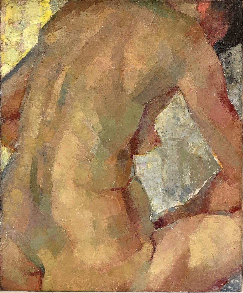 J.DULAC, Dos de femme nue assise, XXe, huile sur toile, 65x54 cm