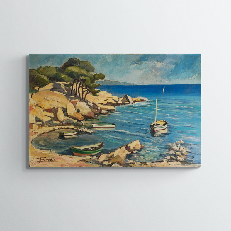 Pomey (?), Bord de mer, XXe, huile sur toile, 65 x 100 cm, sans cadre