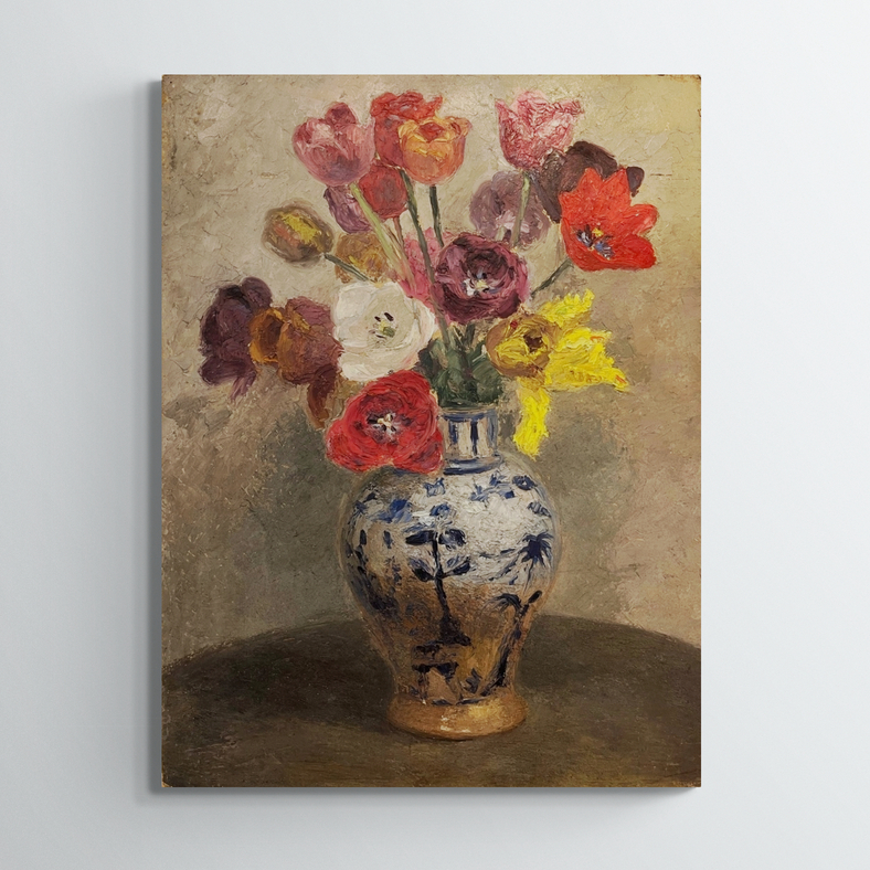 J Demay, recto/verso : fleurs/nature morte, XXe, huile sur carton, signé, 61x46cm, sans cadre
