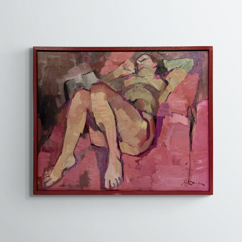 J Dulac (1902-1968), Nu féminin, XXe, huile sur toile, signé, 60x73cm, avec cadre