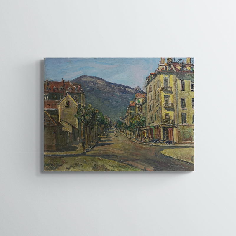 Hoffmann, Ville et montagne, XXe, huile sur toile, signé, 47 x 62 cm, sans cadre