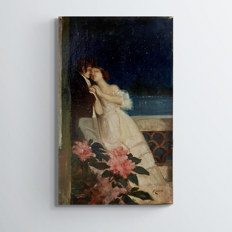 A Richard, Le baiser, XXe, huile sur toile, 59x40 cm, sans cadre
