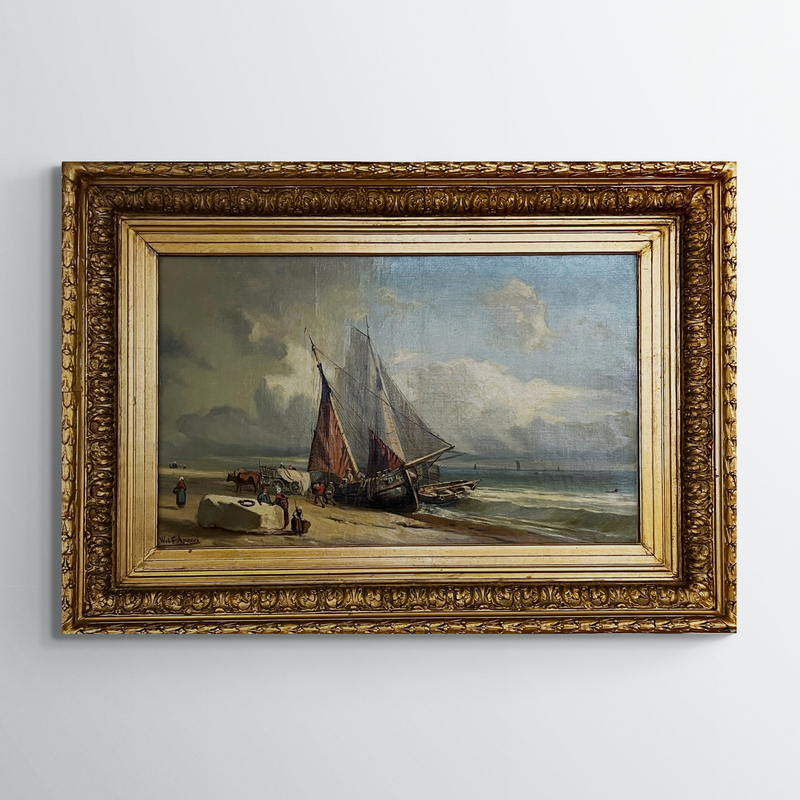 Marine, XIXe, huile sur toile, 80 x 56 cm, avec cadrée