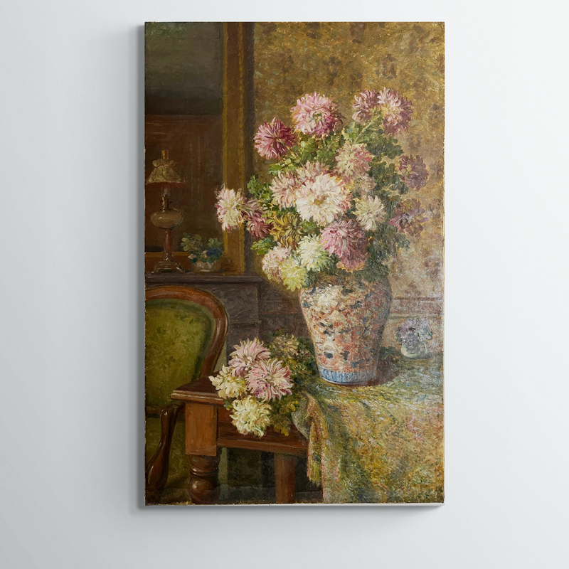 Les lilas, huile sur toile, XIXe, 130 x 80 cm, sans cadre