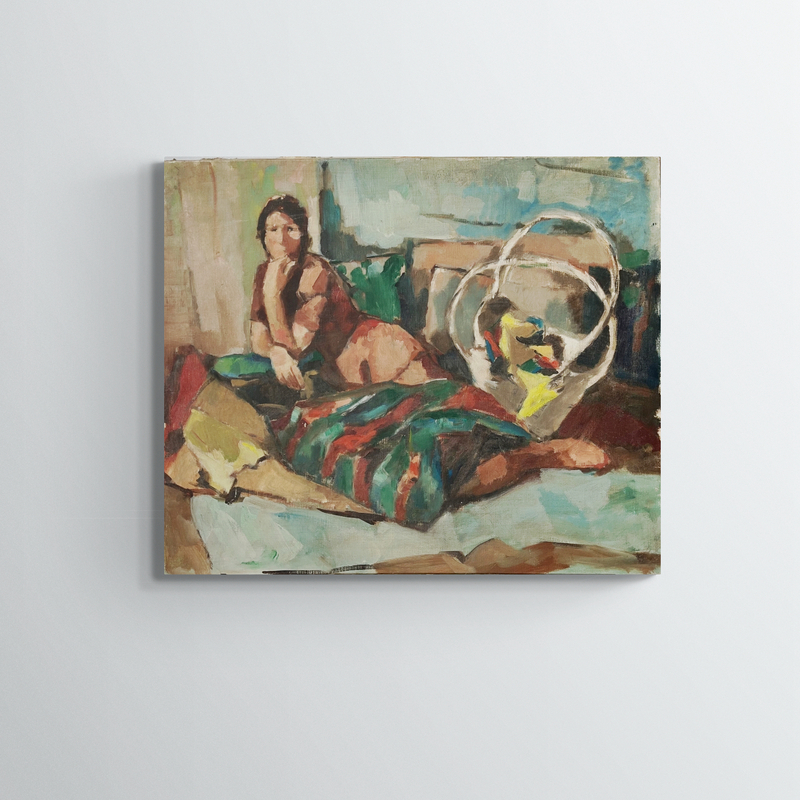During, Femme allongée, XXe, huile sur toile, signé, 65x54cm, sans cadre