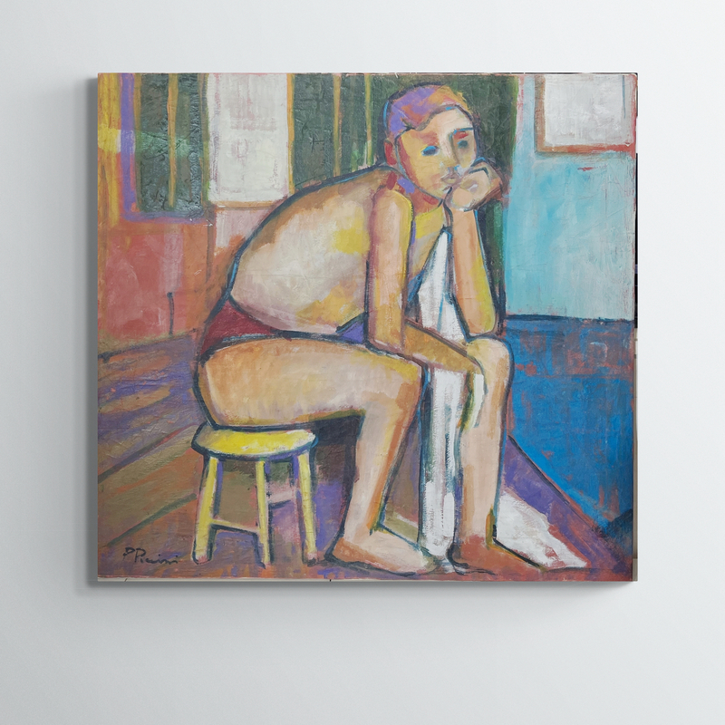 Jeune homme assis, XXe, huile sur toile, 79x75 cm, avec cadre