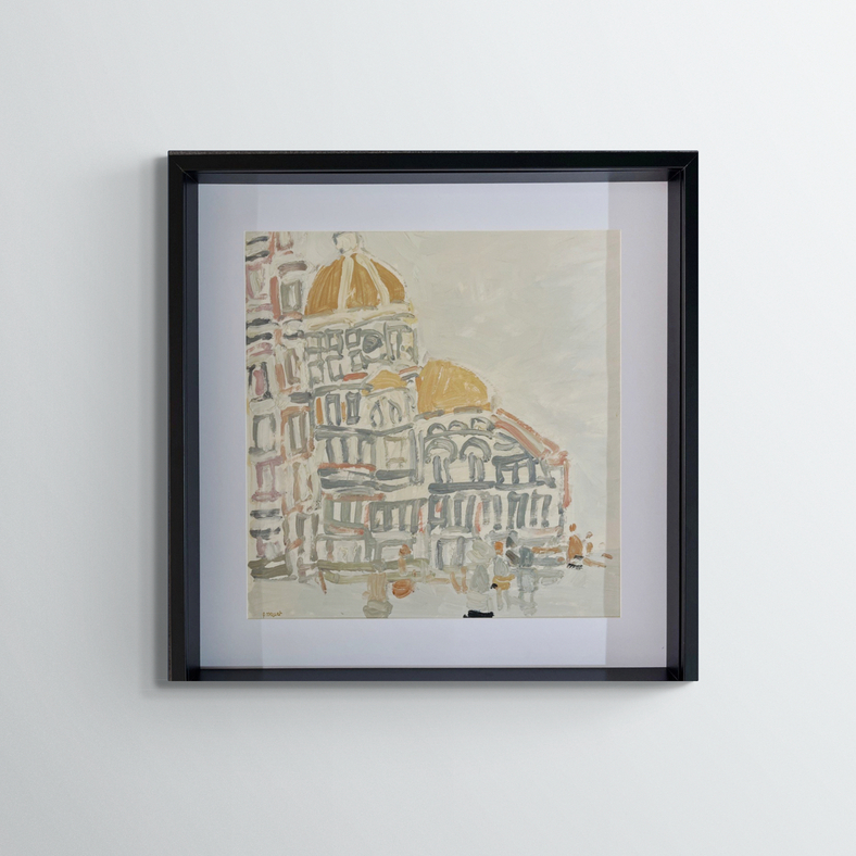 P Coquet (1926-2021), Florence, XXe, huile sur papier, signé, 42x42cm, avec cadre