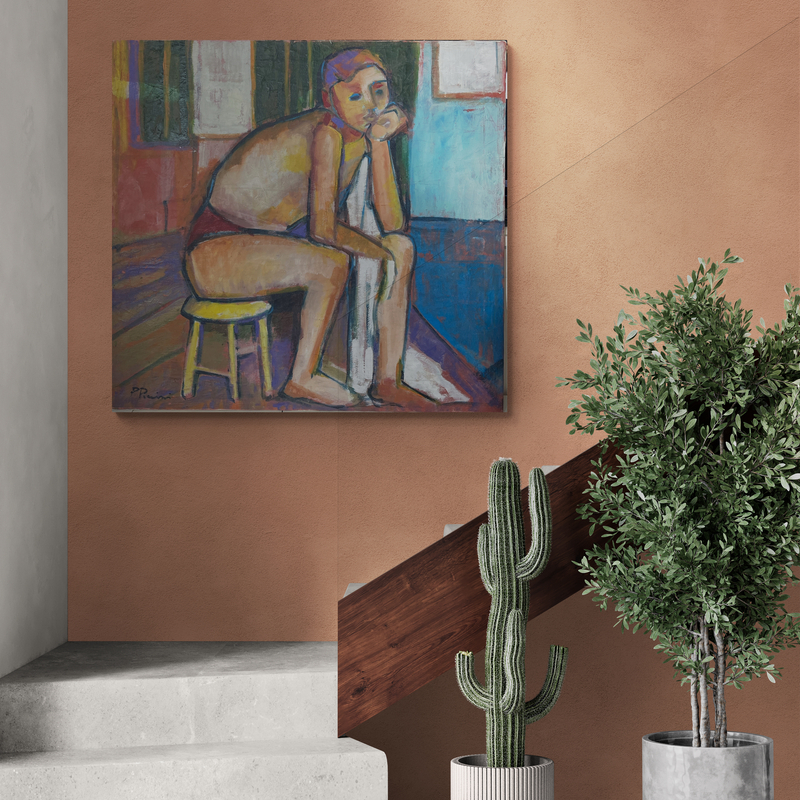 Jeune homme assis, XXe, huile sur toile, 75x79 cm, avec cadre