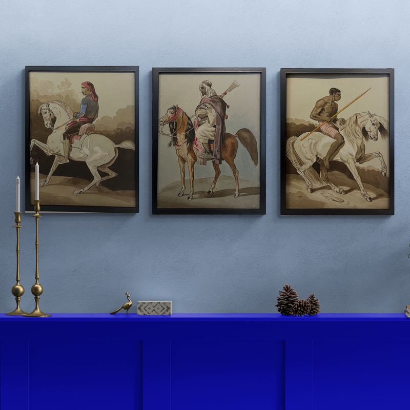Cavaliers orientaux, XXe, encre sur papier, 40 x 30 cm, avec cadre