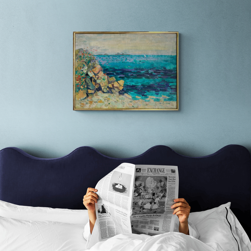 R Bernard, Paysage bord de mer à Cannes, XXe huile sur toile, signé,73x56 cm, avec cadre