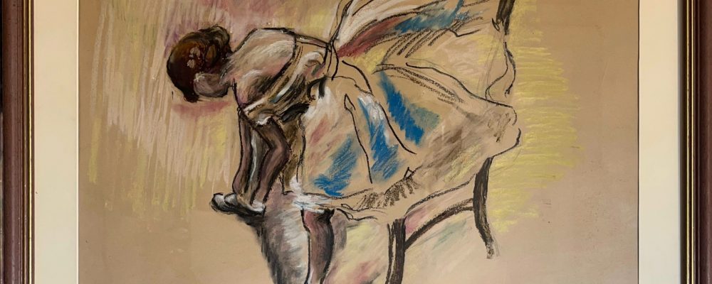 PASTOR, Danseuse mettant ses chaussons, pastel sur papier, XXe, 75,5x56 cm, encadré